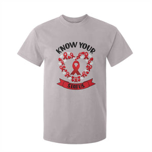 Know Your Status Red Ribbon HIV AIDS Awareness Support Month Gift T Shirt For Kid TS12 Ice Gray Print Your Wear