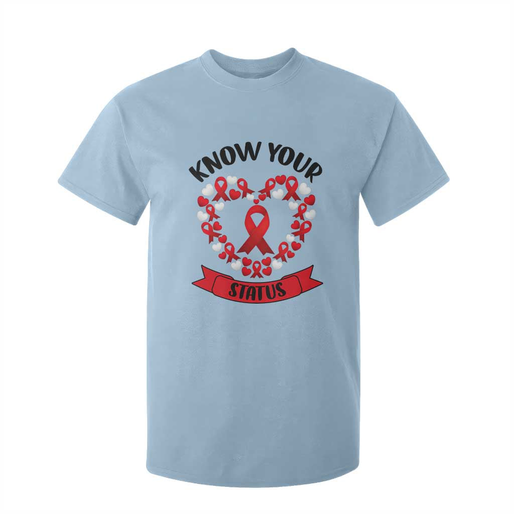 Know Your Status Red Ribbon HIV AIDS Awareness Support Month Gift T Shirt For Kid TS12 Light Blue Print Your Wear