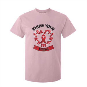 Know Your Status Red Ribbon HIV AIDS Awareness Support Month Gift T Shirt For Kid TS12 Light Pink Print Your Wear