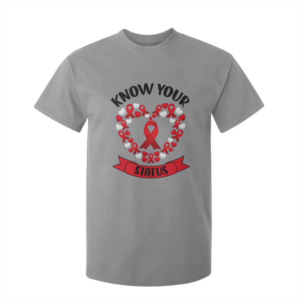 Know Your Status Red Ribbon HIV AIDS Awareness Support Month Gift T Shirt For Kid TS12 Sport Gray Print Your Wear