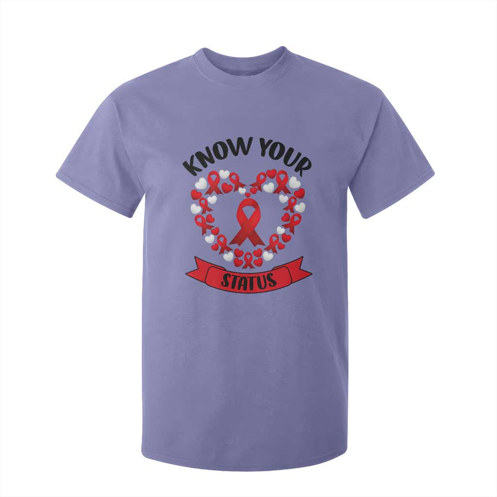Know Your Status Red Ribbon HIV AIDS Awareness Support Month Gift T Shirt For Kid TS12 Violet Print Your Wear