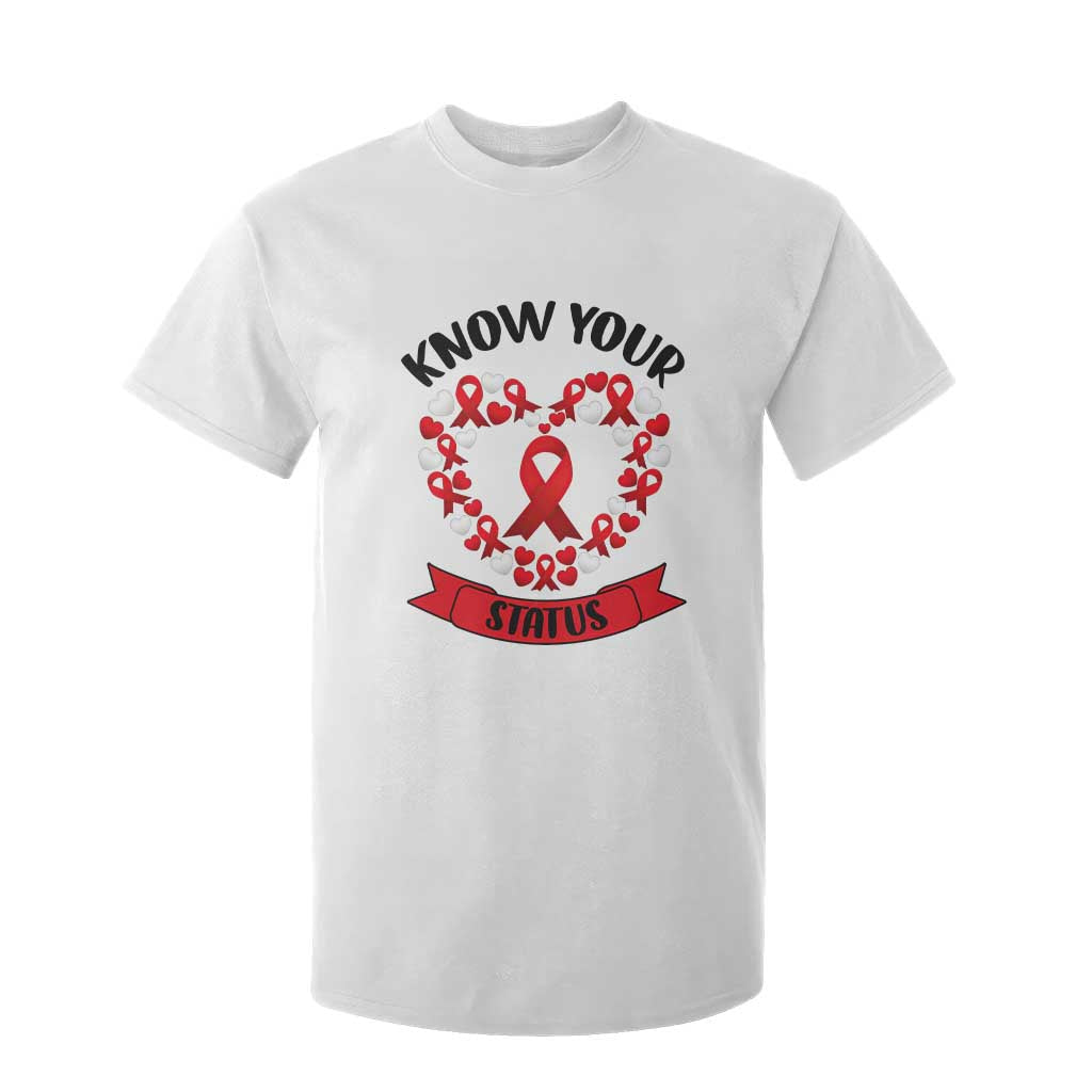 Know Your Status Red Ribbon HIV AIDS Awareness Support Month Gift T Shirt For Kid TS12 White Print Your Wear