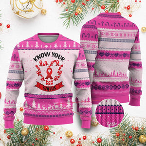 Know Your Status Red Ribbon HIV AIDS Awareness Support Month Gift Ugly Christmas Sweater TS12 Hot Pink Print Your Wear