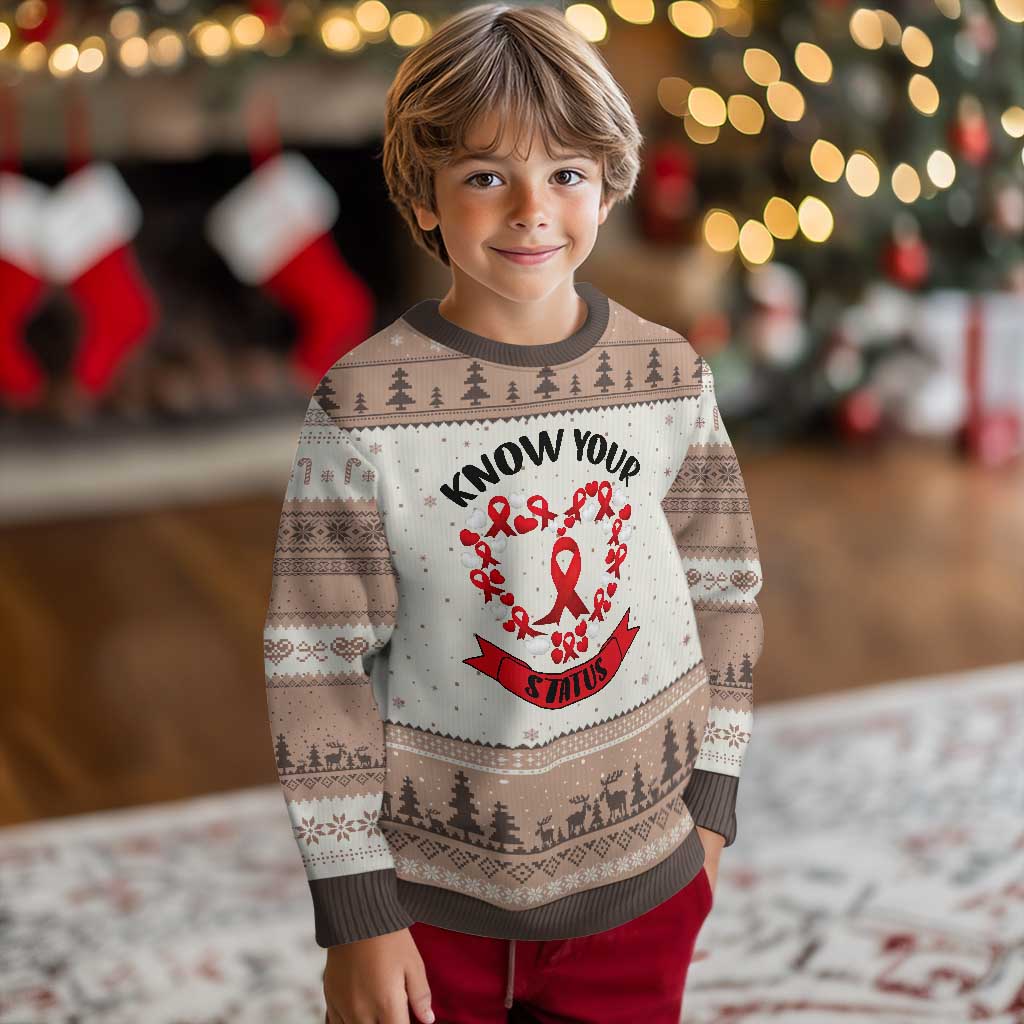 Know Your Status Red Ribbon HIV AIDS Awareness Support Month Gift Ugly Christmas Sweater TS12 Mocha Mousse Print Your Wear
