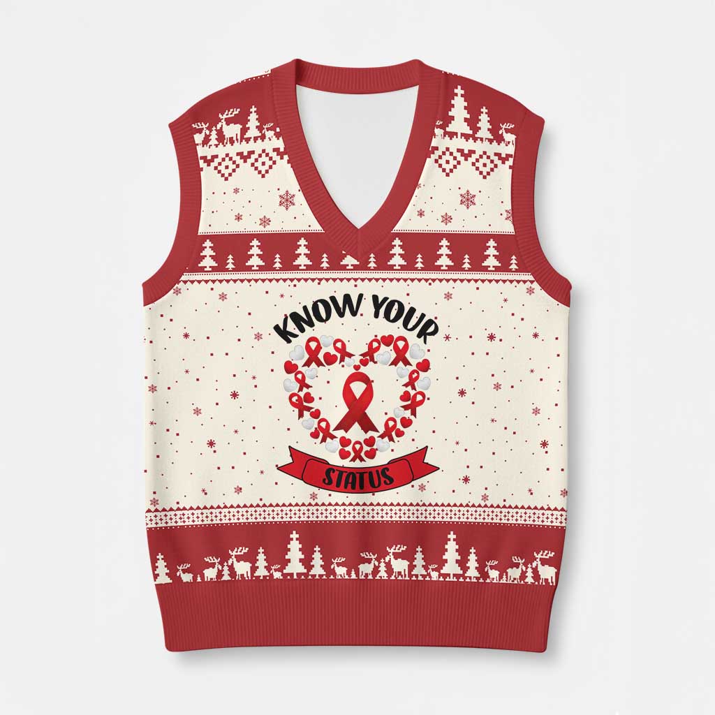 Know Your Status Red Ribbon HIV AIDS Awareness Support Month Gift V-Neck Knit Sweater Vest TS12 Beige Red Print Your Wear
