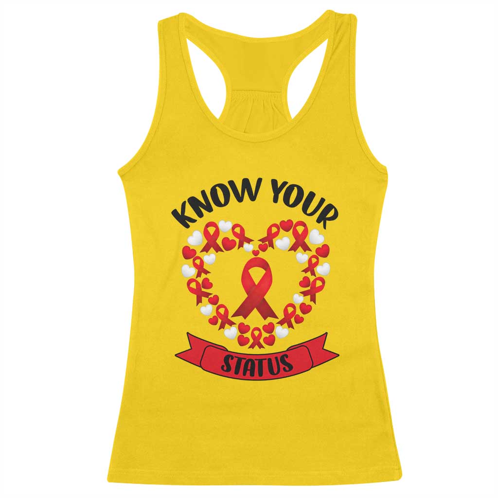 Know Your Status Red Ribbon HIV AIDS Awareness Support Month Gift Racerback Tank Top - Print Your Wear
