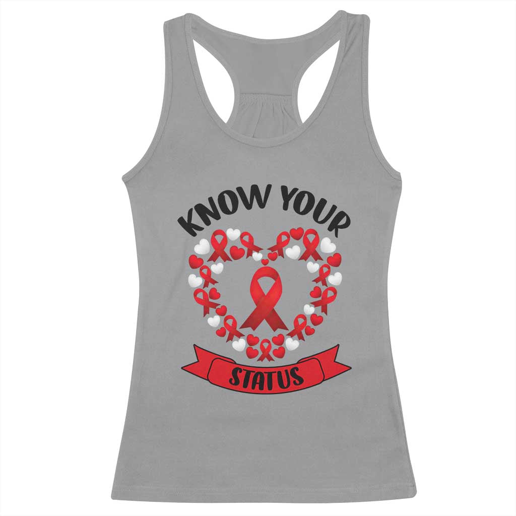 Know Your Status Red Ribbon HIV AIDS Awareness Support Month Gift Racerback Tank Top - Print Your Wear
