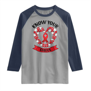 Know Your Status Red Ribbon HIV AIDS Awareness Support Month Gift Raglan Shirt TS12 Sport Gray Navy Print Your Wear
