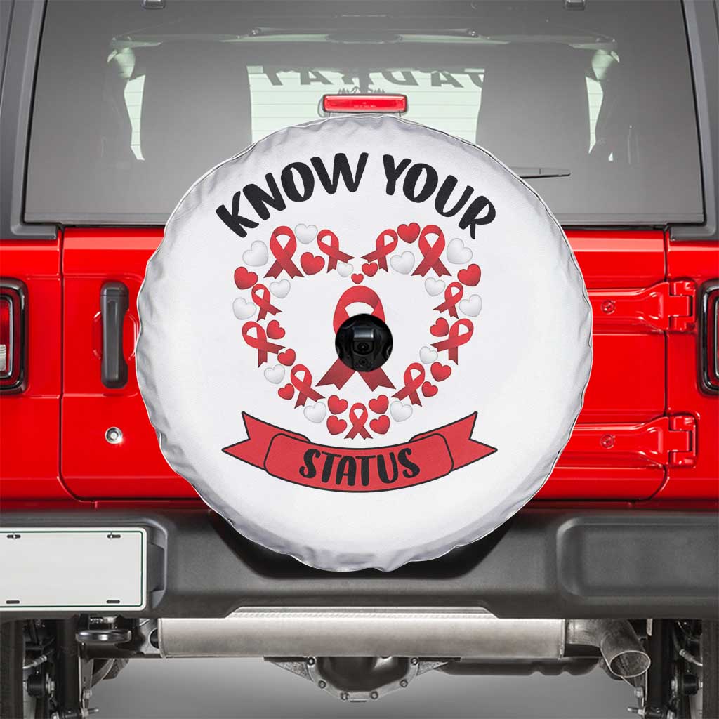 Know Your Status Red Ribbon HIV AIDS Awareness Support Month Gift Spare Tire Cover TS12 White Print Your Wear