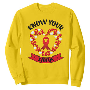 Know Your Status Red Ribbon HIV AIDS Awareness Support Month Gift Sweatshirt TS12 Daisy Print Your Wear
