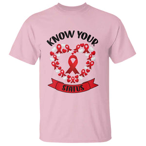 Know Your Status Red Ribbon HIV AIDS Awareness Support Month Gift T Shirt TS12 Light Pink Print Your Wear