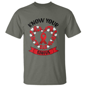 Know Your Status Red Ribbon HIV AIDS Awareness Support Month Gift T Shirt TS12 Military Green Print Your Wear