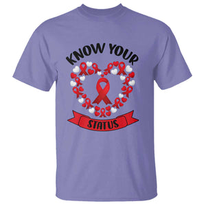 Know Your Status Red Ribbon HIV AIDS Awareness Support Month Gift T Shirt TS12 Violet Print Your Wear
