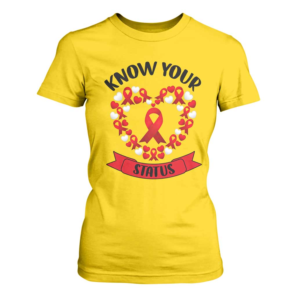 Know Your Status Red Ribbon HIV AIDS Awareness Support Month Gift T Shirt For Women TS12 Daisy Print Your Wear