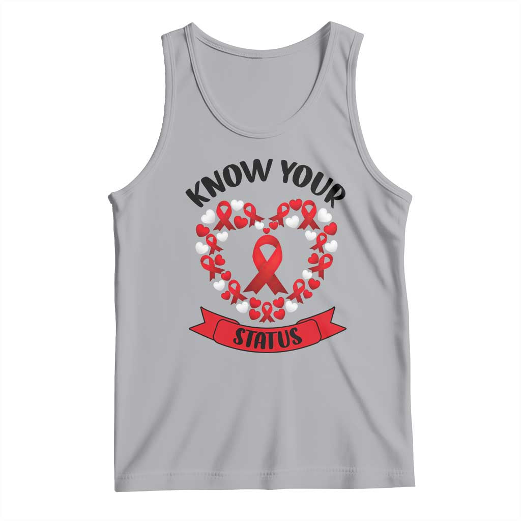 Know Your Status Red Ribbon HIV AIDS Awareness Support Month Gift Tank Top TS12 Athletic Heather Print Your Wear