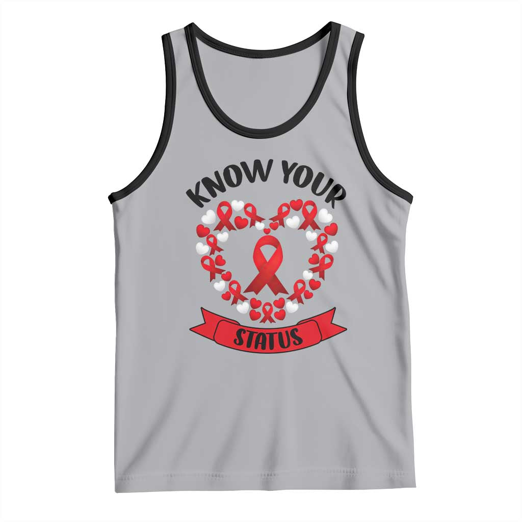 Know Your Status Red Ribbon HIV AIDS Awareness Support Month Gift Tank Top TS12 Athletic Heather Black Print Your Wear