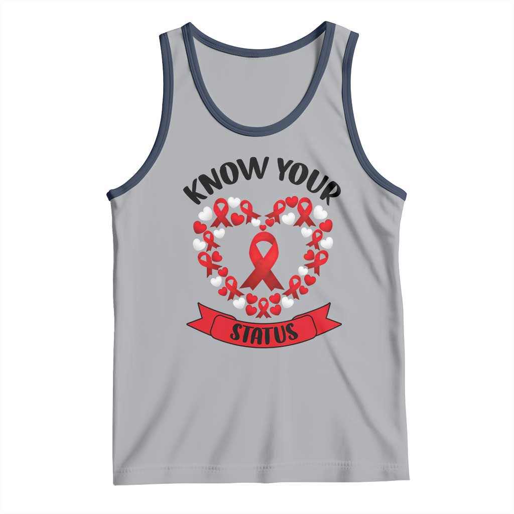 Know Your Status Red Ribbon HIV AIDS Awareness Support Month Gift Tank Top TS12 Athletic Heather Navy Print Your Wear