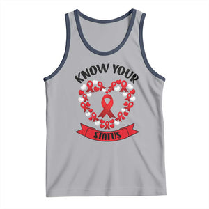 Know Your Status Red Ribbon HIV AIDS Awareness Support Month Gift Tank Top TS12 Athletic Heather Navy Print Your Wear