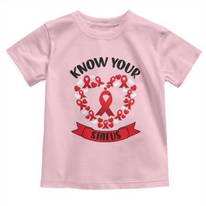 Know Your Status Red Ribbon HIV AIDS Awareness Support Month Gift Toddler T Shirt TS12 Light Pink Print Your Wear