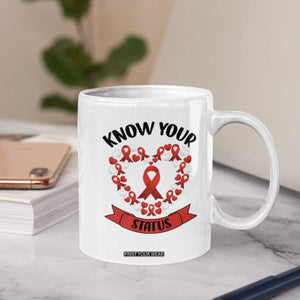 Know Your Status Red Ribbon HIV AIDS Awareness Support Month Gift Coffee Mug TS12 Print Your Wear