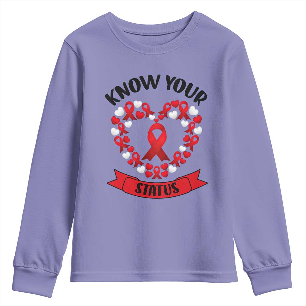 Know Your Status Red Ribbon HIV AIDS Awareness Support Month Gift Youth Sweatshirt TS12 Violet Print Your Wear