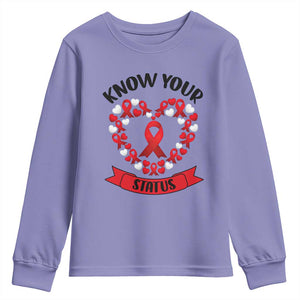 Know Your Status Red Ribbon HIV AIDS Awareness Support Month Gift Youth Sweatshirt TS12 Violet Print Your Wear
