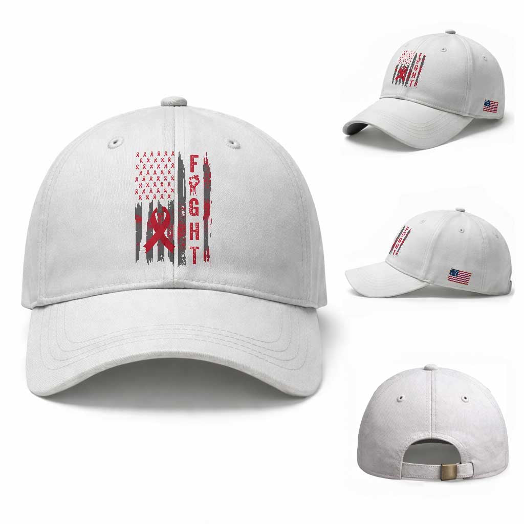 Fight For A Cure HIV AIDS Awareness Baseball Cap Patriotic Red Ribbon Gift TS12 Baseball Cap Universal Fit White Print Your Wear