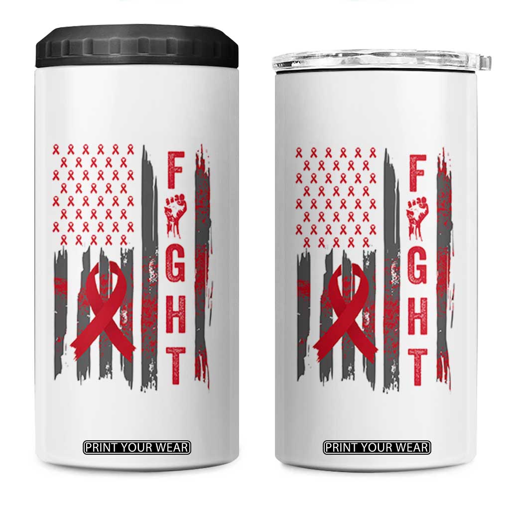 Fight For A Cure HIV AIDS Awareness 4 in 1 Can Cooler Tumbler Patriotic Red Ribbon Gift TS12 One Size: 16 oz White Print Your Wear