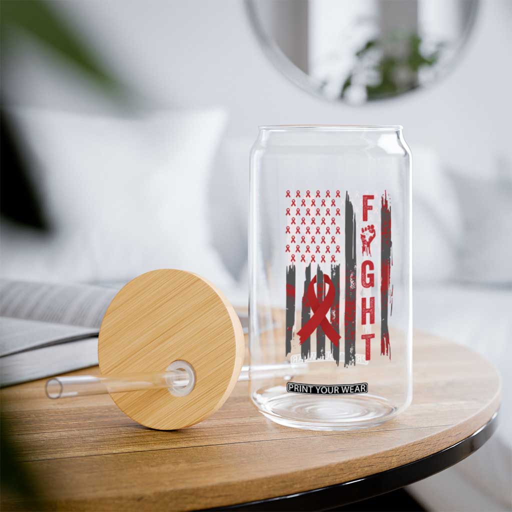 Fight For A Cure HIV AIDS Awareness Glass Can Patriotic Red Ribbon Gift TS12 Print Your Wear