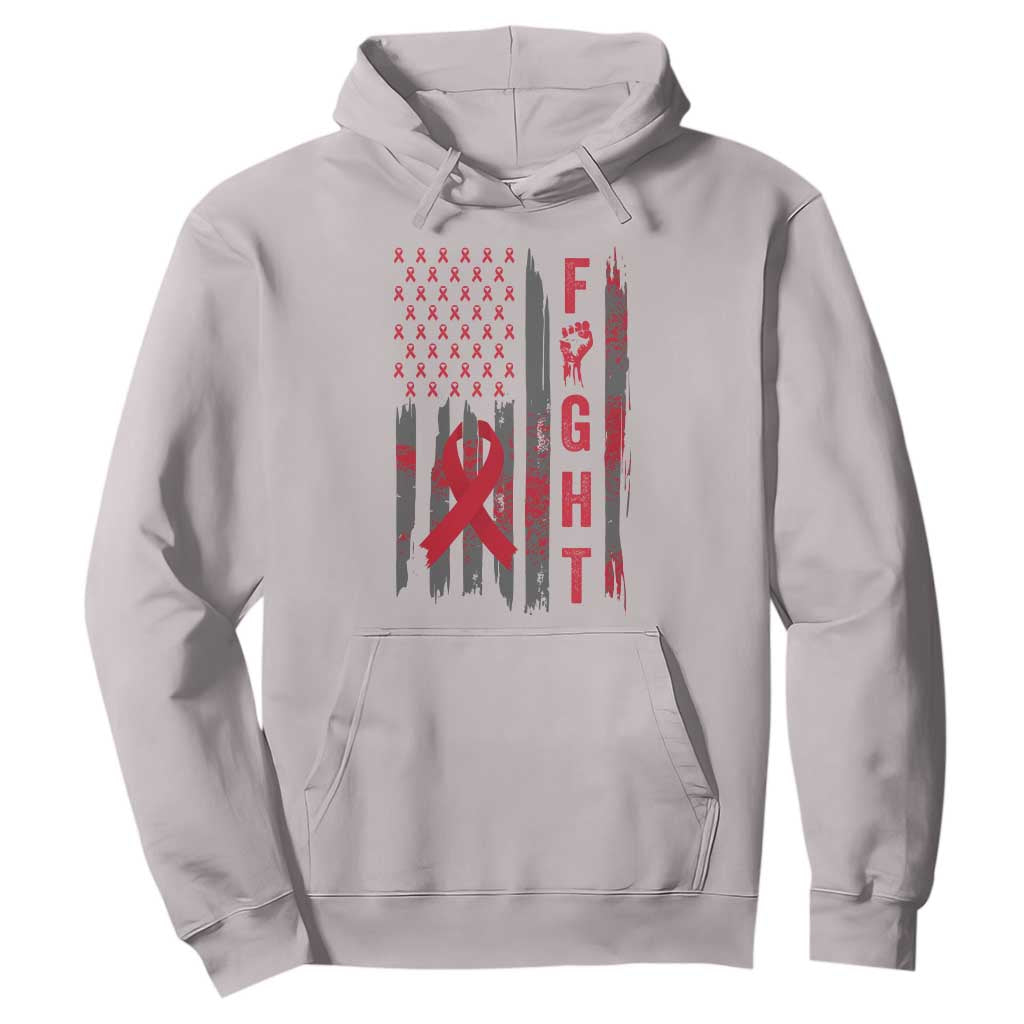 Fight For A Cure HIV AIDS Awareness Hoodie Patriotic Red Ribbon Gift TS12 Ice Gray Print Your Wear