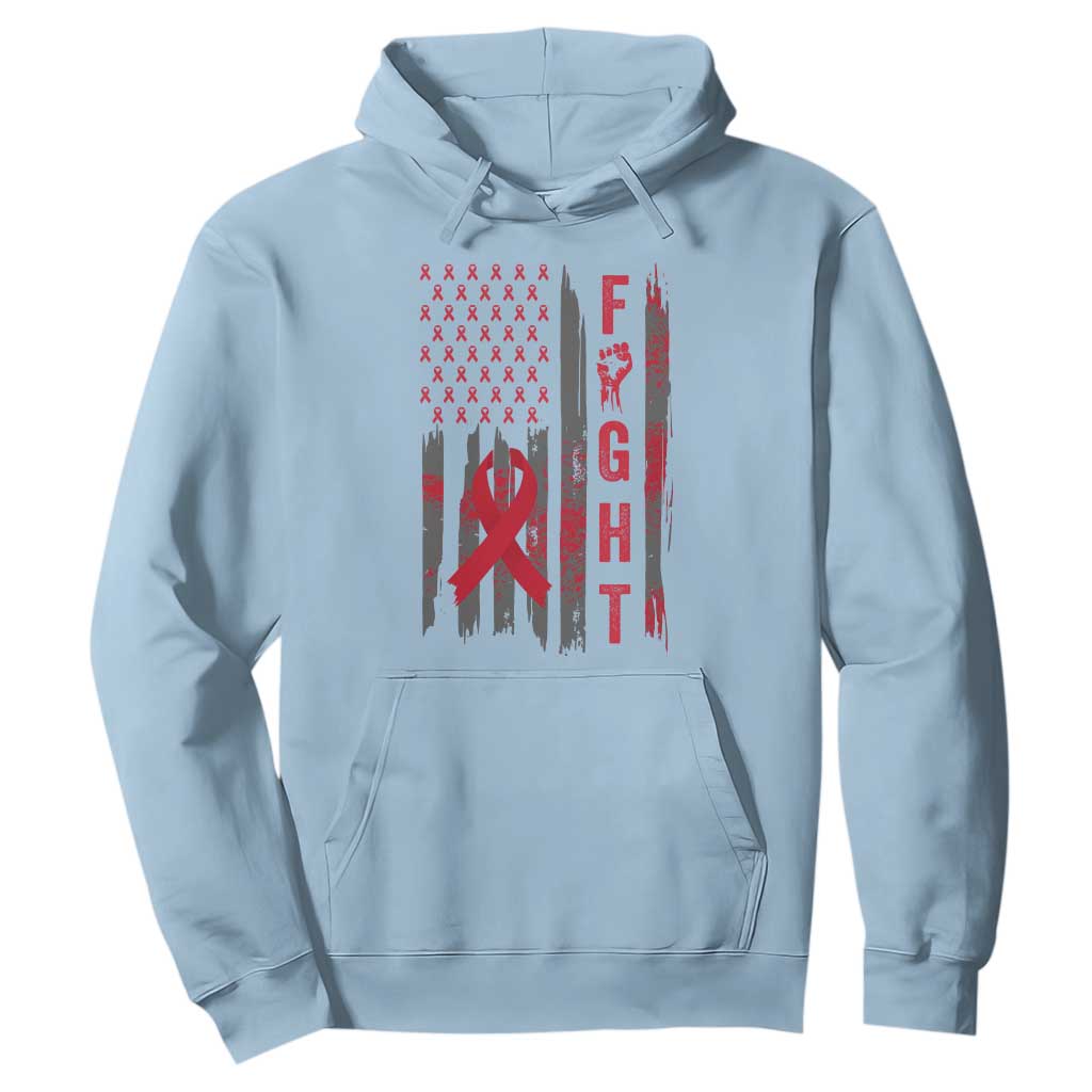 Fight For A Cure HIV AIDS Awareness Hoodie Patriotic Red Ribbon Gift TS12 Light Blue Print Your Wear