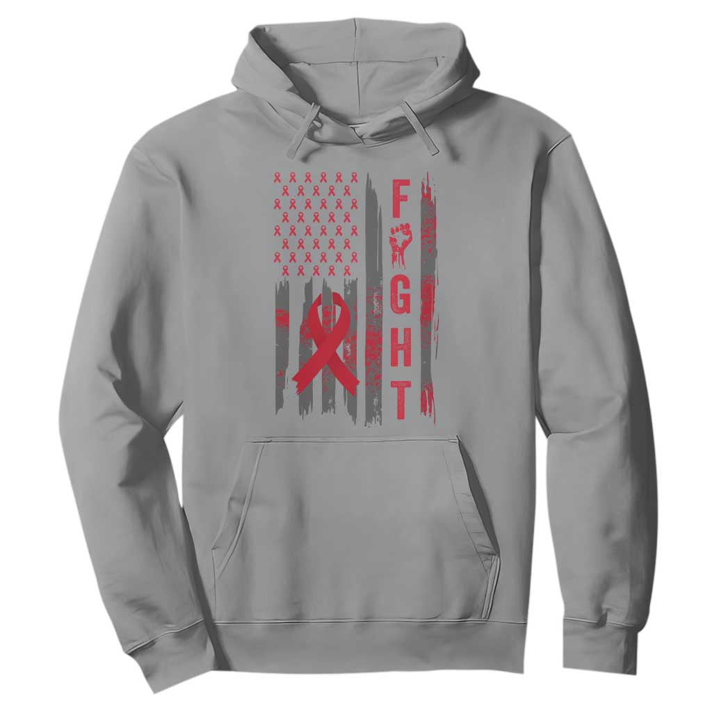 Fight For A Cure HIV AIDS Awareness Hoodie Patriotic Red Ribbon Gift TS12 Sport Gray Print Your Wear
