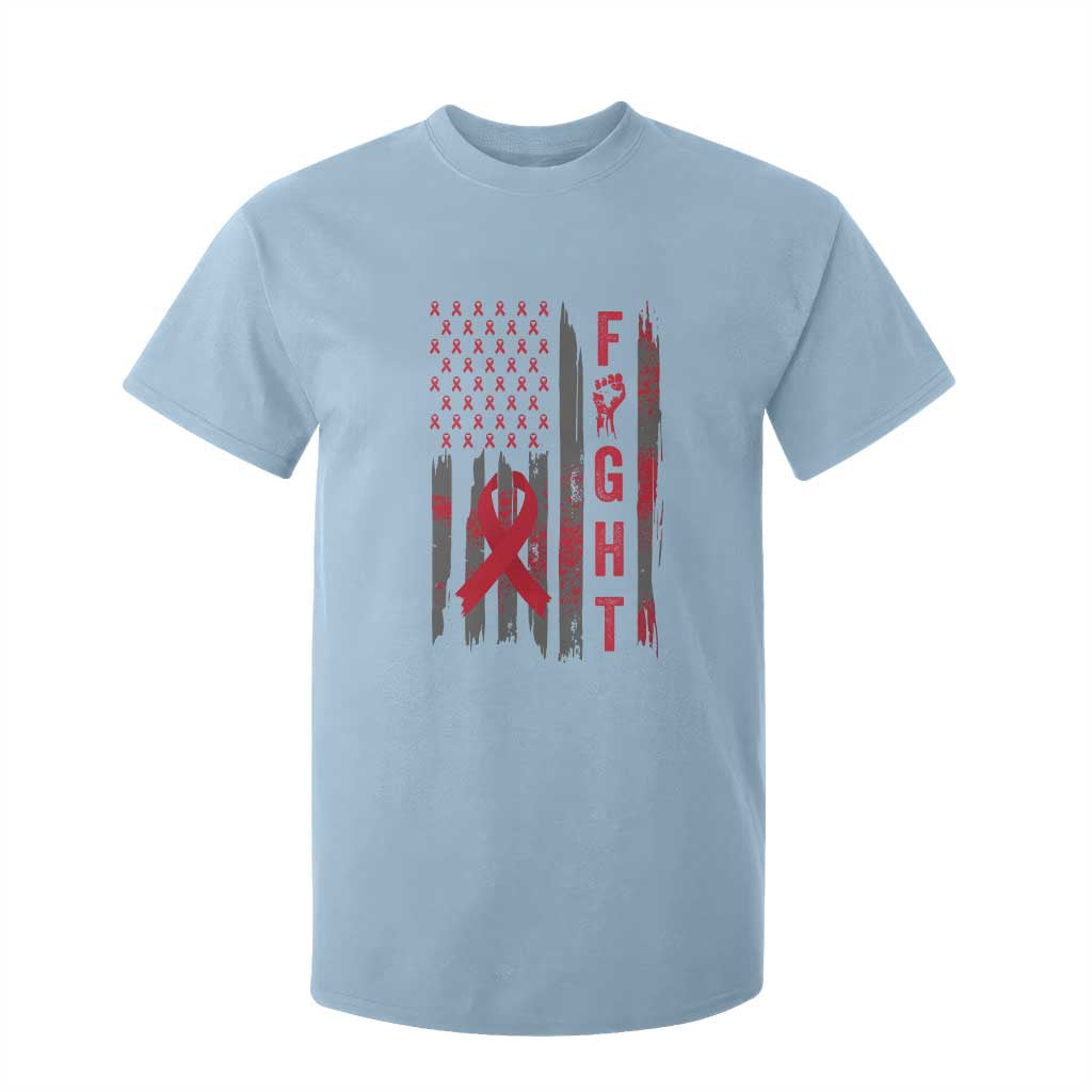 Fight For A Cure HIV AIDS Awareness T Shirt For Kid Patriotic Red Ribbon Gift TS12 Light Blue Print Your Wear