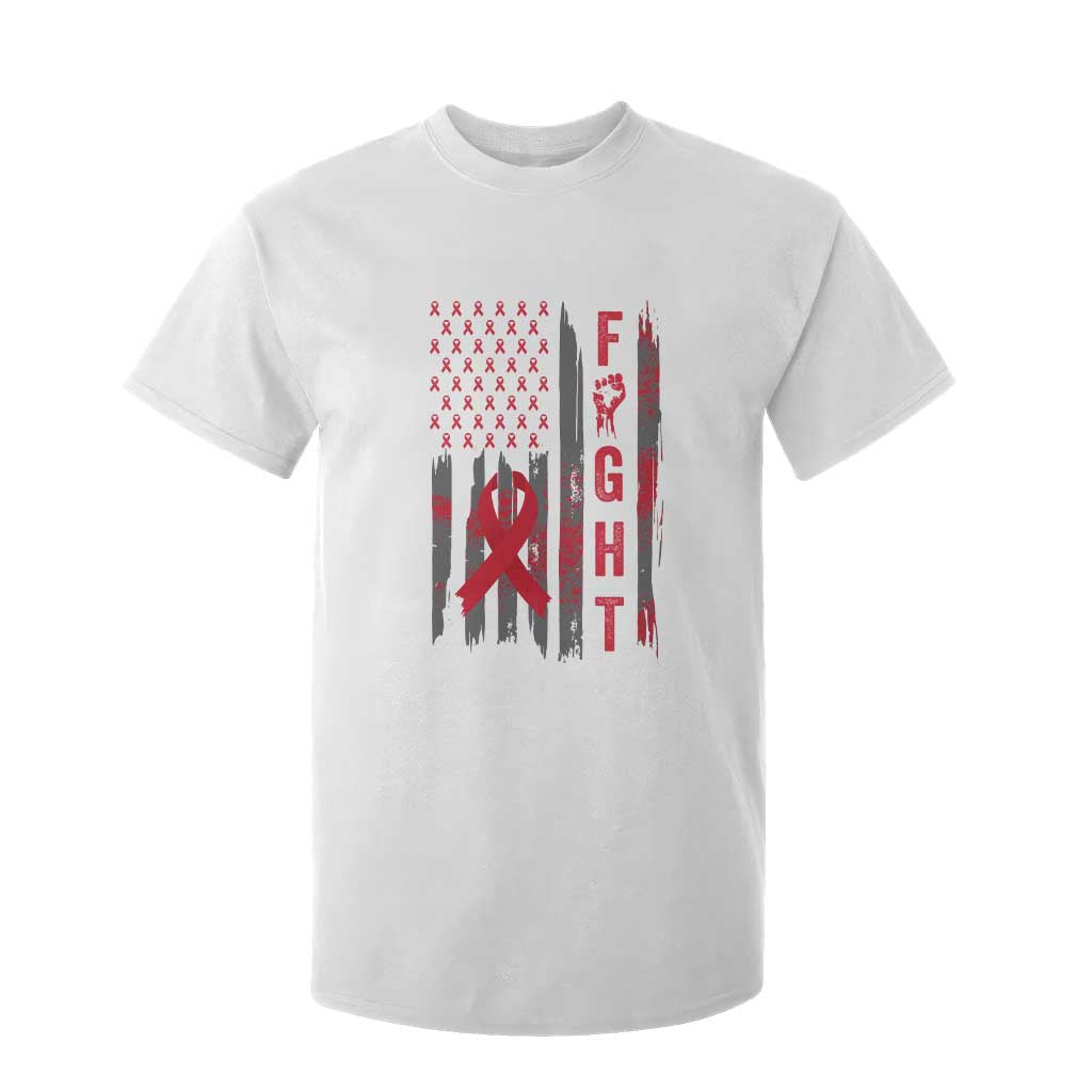 Fight For A Cure HIV AIDS Awareness T Shirt For Kid Patriotic Red Ribbon Gift TS12 White Print Your Wear