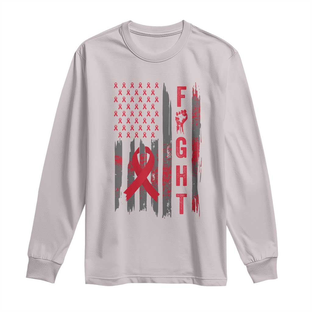 Fight For A Cure HIV AIDS Awareness Long Sleeve Shirt Patriotic Red Ribbon Gift TS12 Ice Gray Print Your Wear