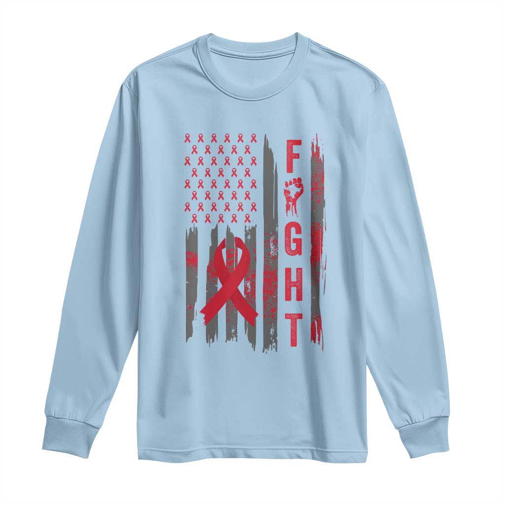 Fight For A Cure HIV AIDS Awareness Long Sleeve Shirt Patriotic Red Ribbon Gift TS12 Light Blue Print Your Wear