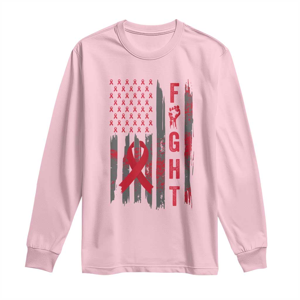 Fight For A Cure HIV AIDS Awareness Long Sleeve Shirt Patriotic Red Ribbon Gift TS12 Light Pink Print Your Wear