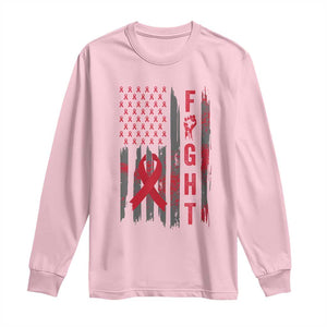 Fight For A Cure HIV AIDS Awareness Long Sleeve Shirt Patriotic Red Ribbon Gift TS12 Light Pink Print Your Wear