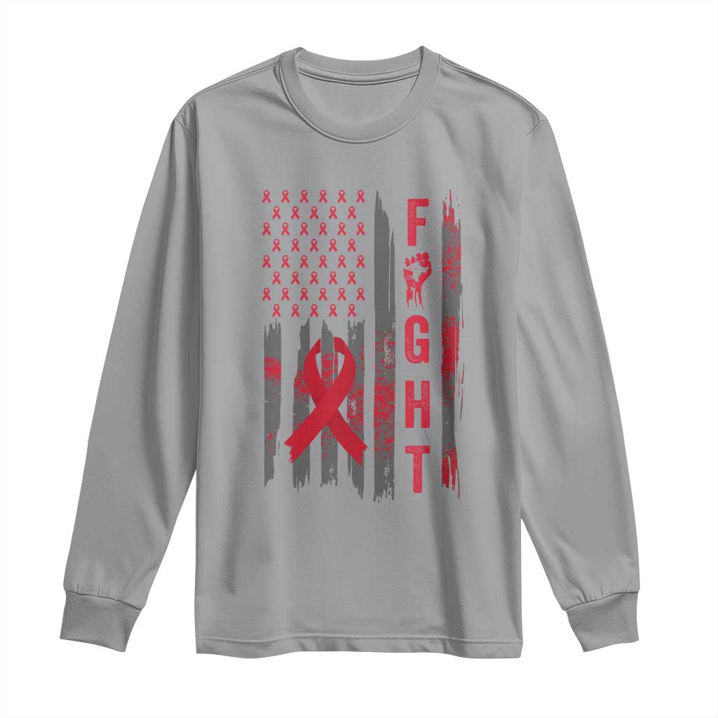 Fight For A Cure HIV AIDS Awareness Long Sleeve Shirt Patriotic Red Ribbon Gift TS12 Sport Gray Print Your Wear