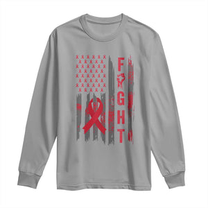 Fight For A Cure HIV AIDS Awareness Long Sleeve Shirt Patriotic Red Ribbon Gift TS12 Sport Gray Print Your Wear