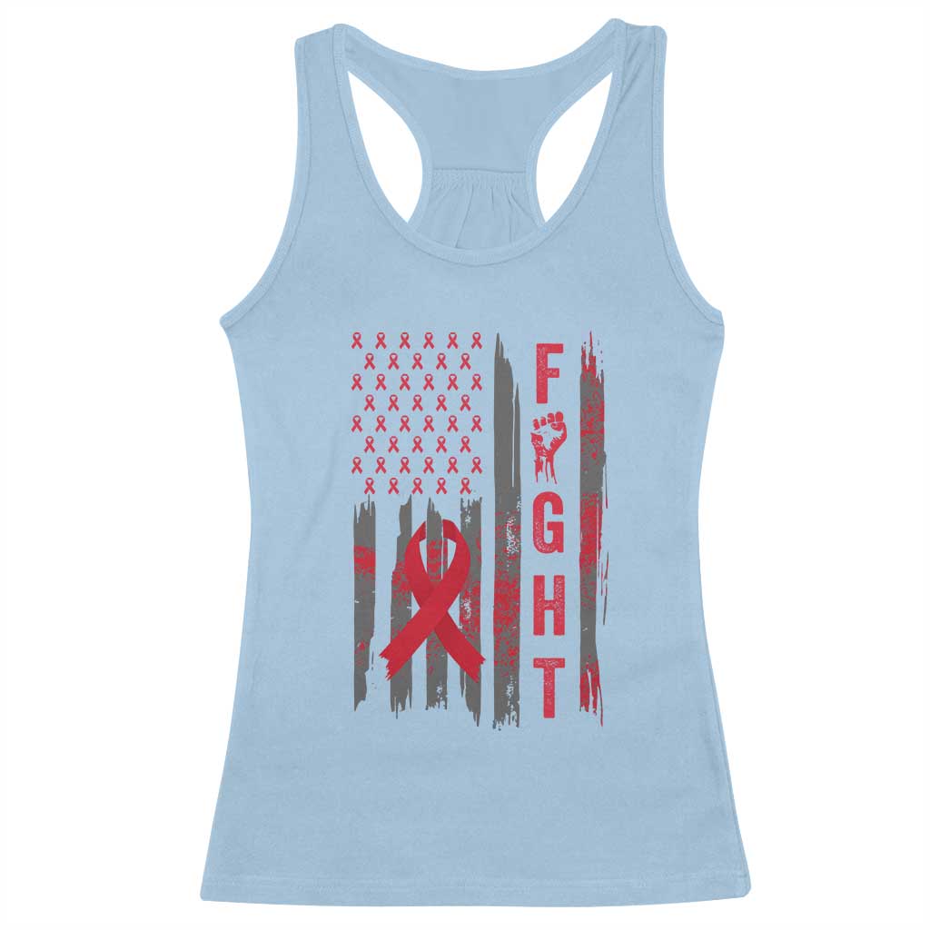 Fight For A Cure HIV AIDS Awareness Racerback Tank Top Patriotic Red Ribbon Gift - Print Your Wear