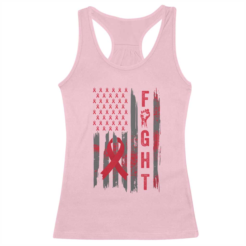 Fight For A Cure HIV AIDS Awareness Racerback Tank Top Patriotic Red Ribbon Gift - Print Your Wear