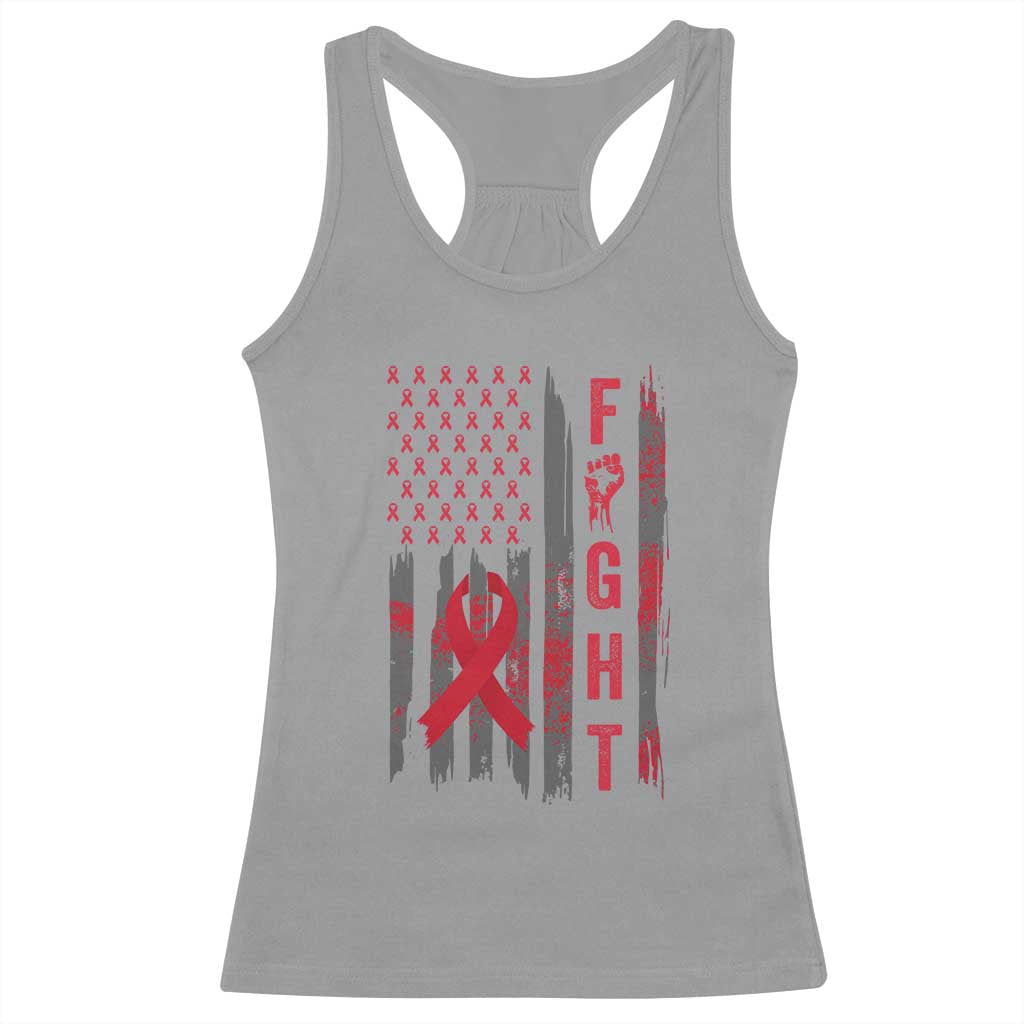 Fight For A Cure HIV AIDS Awareness Racerback Tank Top Patriotic Red Ribbon Gift TS12 Sport Gray Print Your Wear