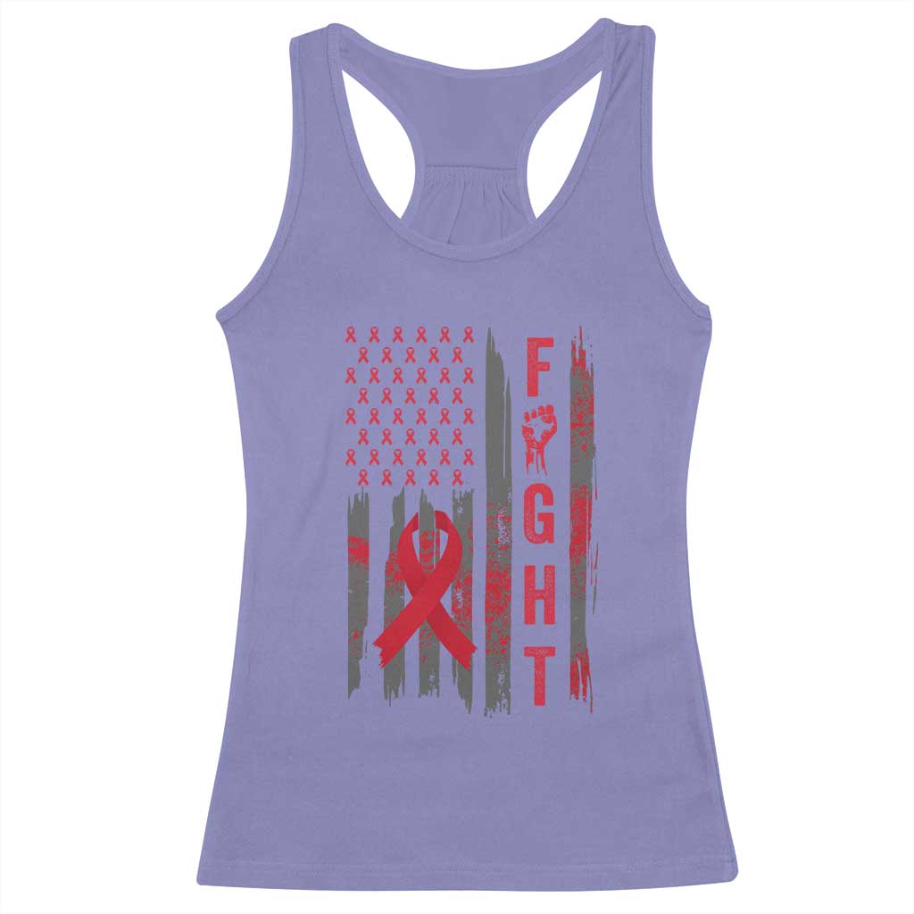 Fight For A Cure HIV AIDS Awareness Racerback Tank Top Patriotic Red Ribbon Gift - Print Your Wear