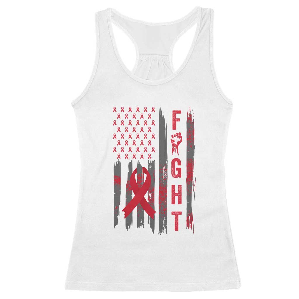 Fight For A Cure HIV AIDS Awareness Racerback Tank Top Patriotic Red Ribbon Gift - Print Your Wear
