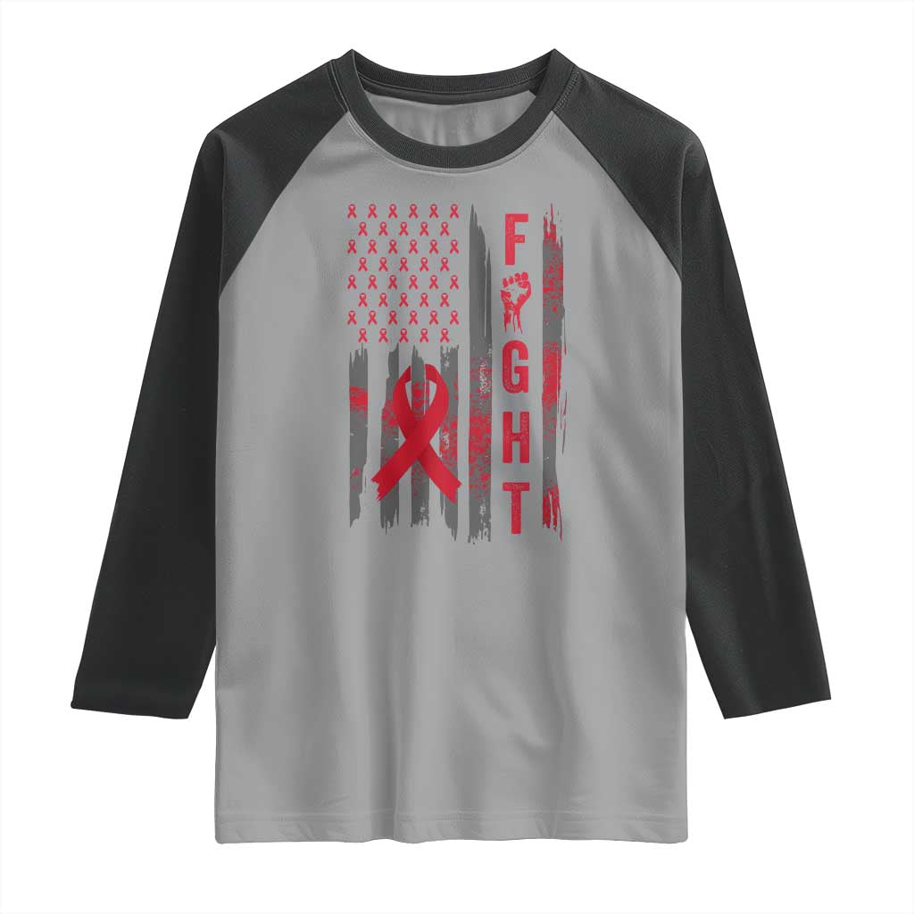 Fight For A Cure HIV AIDS Awareness Raglan Shirt Patriotic Red Ribbon Gift TS12 Sport Gray Black Print Your Wear