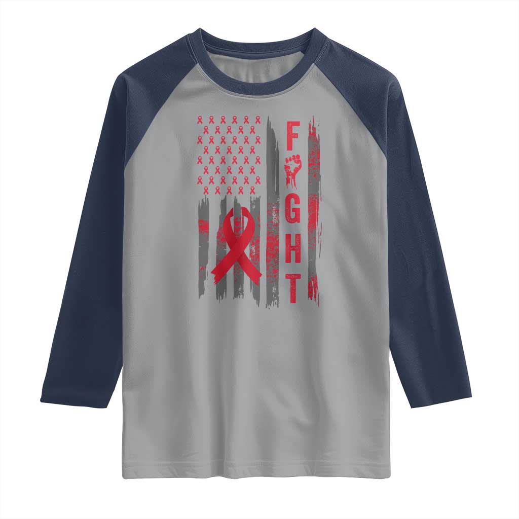 Fight For A Cure HIV AIDS Awareness Raglan Shirt Patriotic Red Ribbon Gift TS12 Sport Gray Navy Print Your Wear