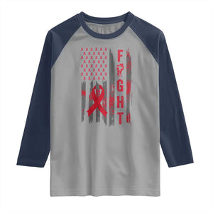 Fight For A Cure HIV AIDS Awareness Raglan Shirt Patriotic Red Ribbon Gift TS12 Sport Gray Navy Print Your Wear