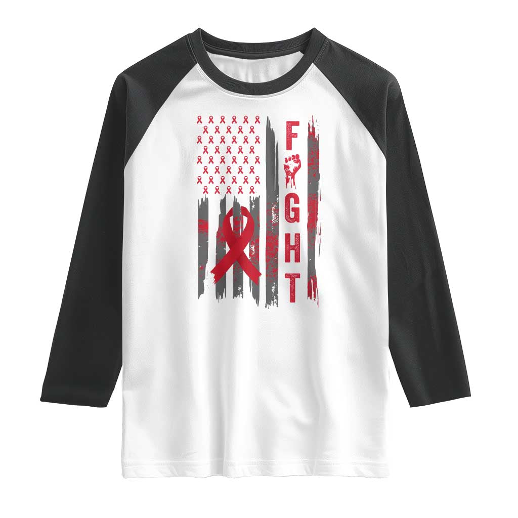 Fight For A Cure HIV AIDS Awareness Raglan Shirt Patriotic Red Ribbon Gift TS12 White Black Print Your Wear