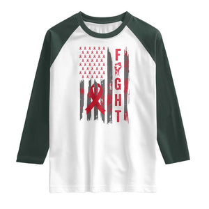 Fight For A Cure HIV AIDS Awareness Raglan Shirt Patriotic Red Ribbon Gift TS12 White Dark Forest Green Print Your Wear